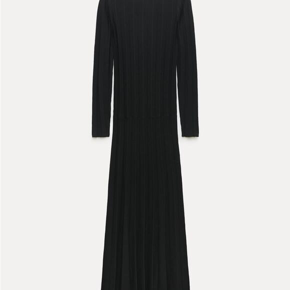 ZARA LONG PLEATED KNIT DRESS - Picture 8 of 12